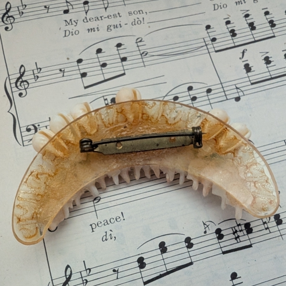 Floral Celluloid Shell Brooch - Picture 5 of 9